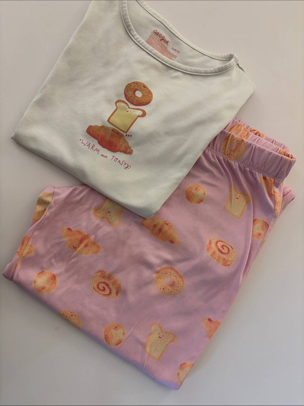 Cat & Jack White Top and Pink Pastry-Print Pajama Set